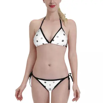Mielas Gyvūnų Leteną Modelio Maudymosi Kostiumėlį Moterų Bikini Komplektas Push Up Sexy Nešioti Paplūdimio Drabužiai Tvarstis Bather Plaukimo Kostiumas
