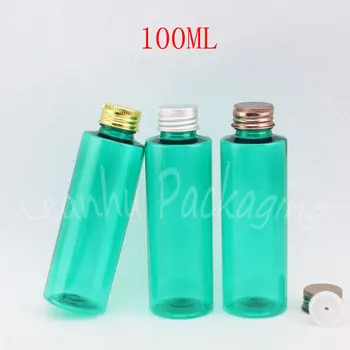 100ML Butas Peties Žalias Plastikinis Buteliukas Užsukamu Aliuminio , 100CC Maži, Apvalūs Plastikiniai Kosmetikos Konteinerių , Makiažas Sub-išpilstymo