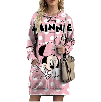 2022 Disney Prekės Kawaii Minnie Anime Patenka Nauja Suknelė Harajuku Gatvės Ponios Atsitiktinis ilgomis Rankovėmis Prailginta Hoodie Y2K