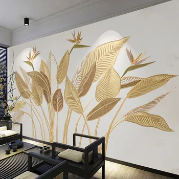 3D Reljefinis Aukso Augalų Lapų Kūrybos Sienos Freskos Tapyba, Modernus Miegamasis, Gyvenamasis Kambarys Sofos, TV Foną, Sienos Dokumentų Namų Dekoro