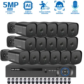 4K 16CH POE NVR, VAIZDO Kameros Apsaugos Sistemos Komplektas Lauko Garso 5MP 16 Kanalų IP Bullet Kameros Vaizdo Stebėjimo Sistemos Komplektas P2P