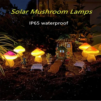 6 VNT Saulės Vejos lempos, Lauko IP65 Vandeniui Grybų Žibintai LED Pasakų Šviesos Girlianda Sodo Kiemo Kelias Kraštovaizdžio Puošmena