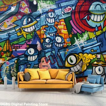 Custom Sienų Tapetai Drobės Interjero Plakatai Apdailos Murales Energingas Neon Dažų Purkštuvu Tipografijos Graffiti, Gatvės, Pop Art