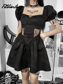 Fitshinling Goth Sluoksniuotos Rankovėmis Apynasrio Lankas Suknelė Kratinys Nėrinių Suknelė Parspective Saldus Tamsiai Gotikos Suknelės Moterų Punk Vestido Sexy