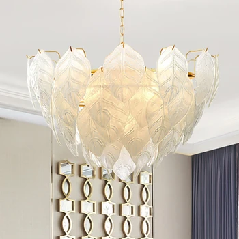 GPD, šiuolaikinio dizaino šviestuvo lapai stiklo patalpų apšvietimas kambarį poliruotas auksas led šviestuvai baltojo lotoso formos Люстра
