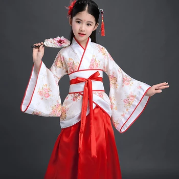 Gėlių Spausdinti Merginos Hanfu Stiliaus Kinijos Etapo Rezultatus Klasikinės Vaikų Liaudies Šokių Kostiumas Cosplay Drabužiai Dėvėti Fotografija
