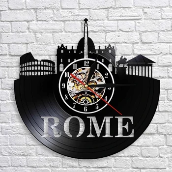 Italijos Kapitalo Skyround Romos Miesto Panoramos Vinilo Įrašas Sieninis Laikrodis Romos Miesto Panorama Koliziejus Namų Dekoro Sienos ClocMemorabilia Dovana