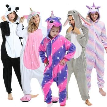 Kigurumi vaikai vienaragis pižama suaugusiųjų žiemos sleepwear vyrai moterys triušiai panda pižamos kūdikių berniukų, mergaičių jumpsuit onesies