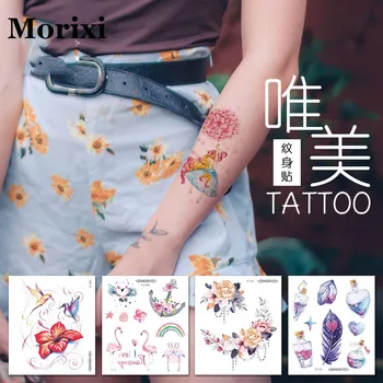 Morixi gražus tatuiruotė lipdukas moterų kūno makiažas vandens perdavimo lipdukai gėlių, paukščių plunksnų laikina tatuiruotė RA091