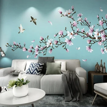 Pasirinktinius Nuotraukų Sienų Tapetai, 3D Magnolia Gėlių, Paukščių Sienų Freskomis Kinų Stiliaus Kambarį Miegamojo Sienos Dokumentų Namų Dekoro Šiuolaikinės