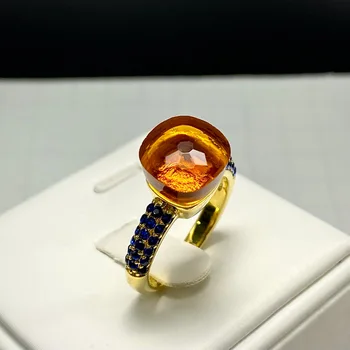  Pomellato Saldainiai Stiliaus Žiedas Vandens Lašelis Visą Mėlyna Cirkonis Natūralių Kristalų Žiedas Moterims Auksą, Padengtą Bižuterijos Saldainiai Žiedas