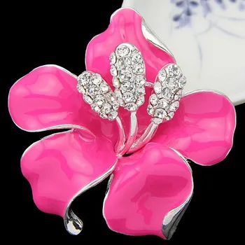 Sparkly Kubinis Cirkonis Kristalai Rožinės Spalvos Enemalled Gėlių Vestuvių Nuotakos Sagės Smeigtukai Diamante Moterų Maišelį Smeigtukai