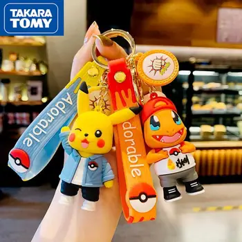 TAKARA TOMY Animacinių filmų Pikachu Keychain Pakabukas Maišelį Pakabukas Cute Lėlės Lėlės, Žaislai
