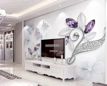 Užsakymą tapetai, 3D stereo foto freskos violetinė crystal gėlių drugelis 3d papel de parede papuošalai TV foną, sienos popieriaus freskos